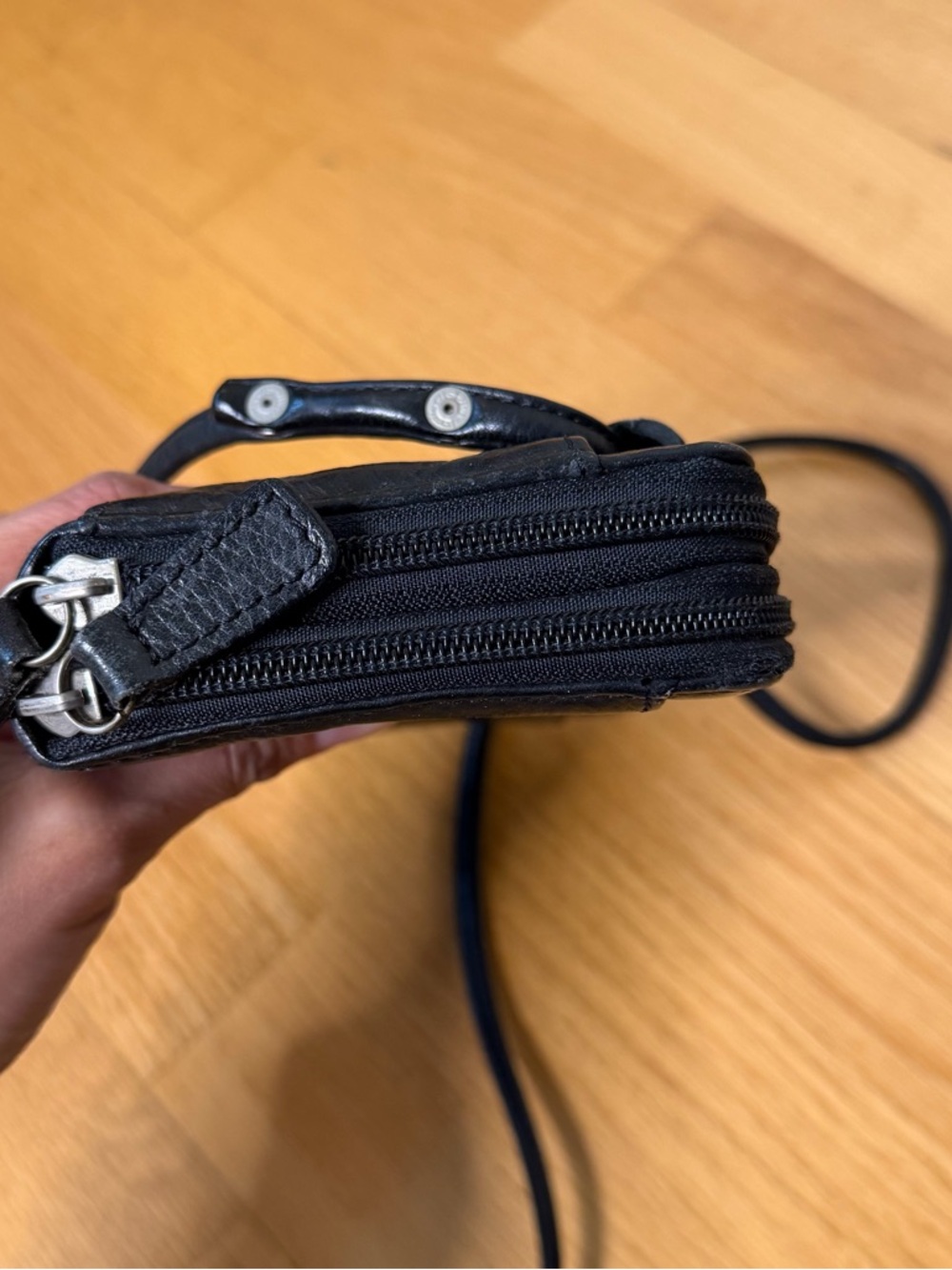 Fossil Black Leather Crossbody Bag Wallet Organizer Purse EUC Zip Solid Black - Picture 14 of 16